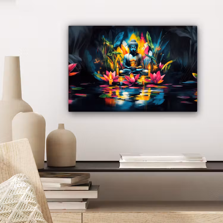 Canvas schilderij - Kaarsen - Bloemen - Buddha - Water — 5