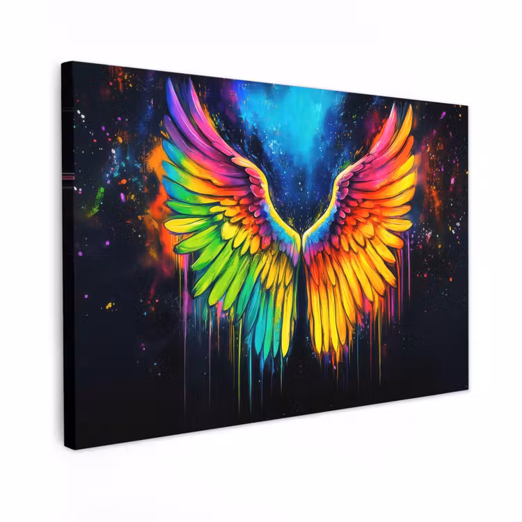 Canvas schilderij - Regenboogkleuren - Vleugels - Magisch — 1