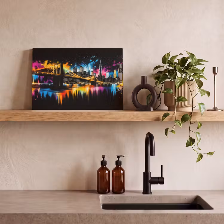 Canvas schilderij - Skyline - Brug - Verlichting - Kleuren — 3