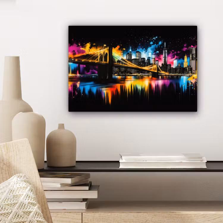 Canvas schilderij - Skyline - Brug - Verlichting - Kleuren — 5