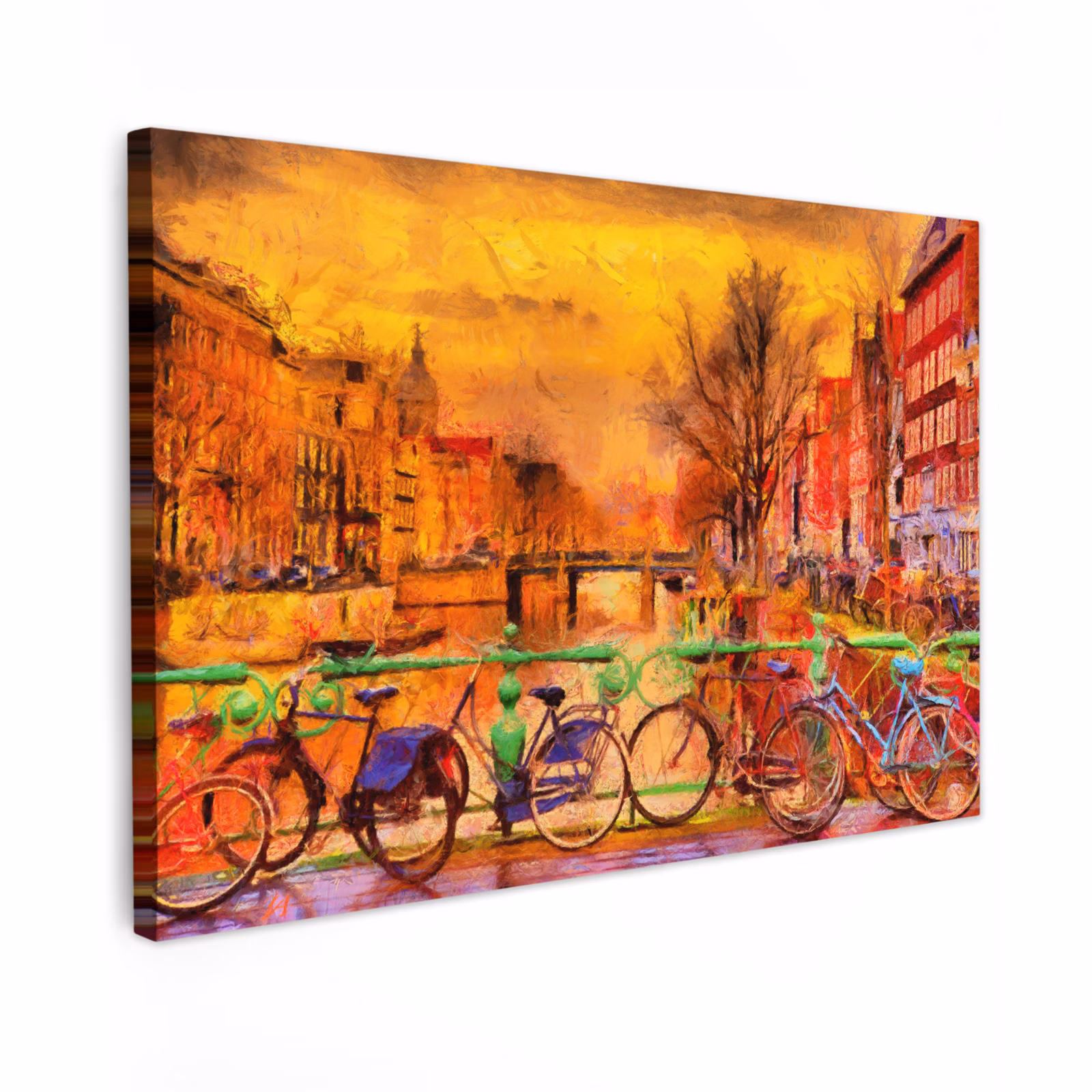 Canvas schilderij - Schilderij - Fiets - Amsterdam - Gracht - Olieverf — 1