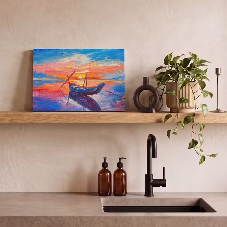 Canvas schilderij - Schilderij - Boot - Olieverf - Water — 3