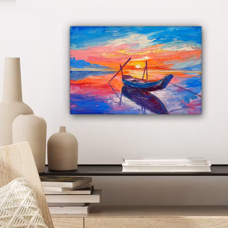 Canvas schilderij - Schilderij - Boot - Olieverf - Water — 5