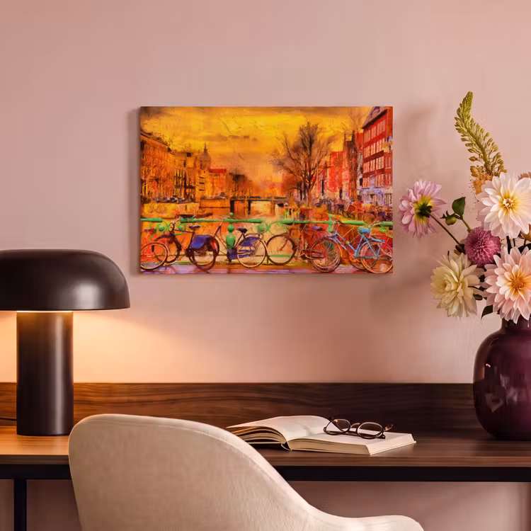 Canvas schilderij - Schilderij - Fiets - Amsterdam - Gracht - Olieverf — 4