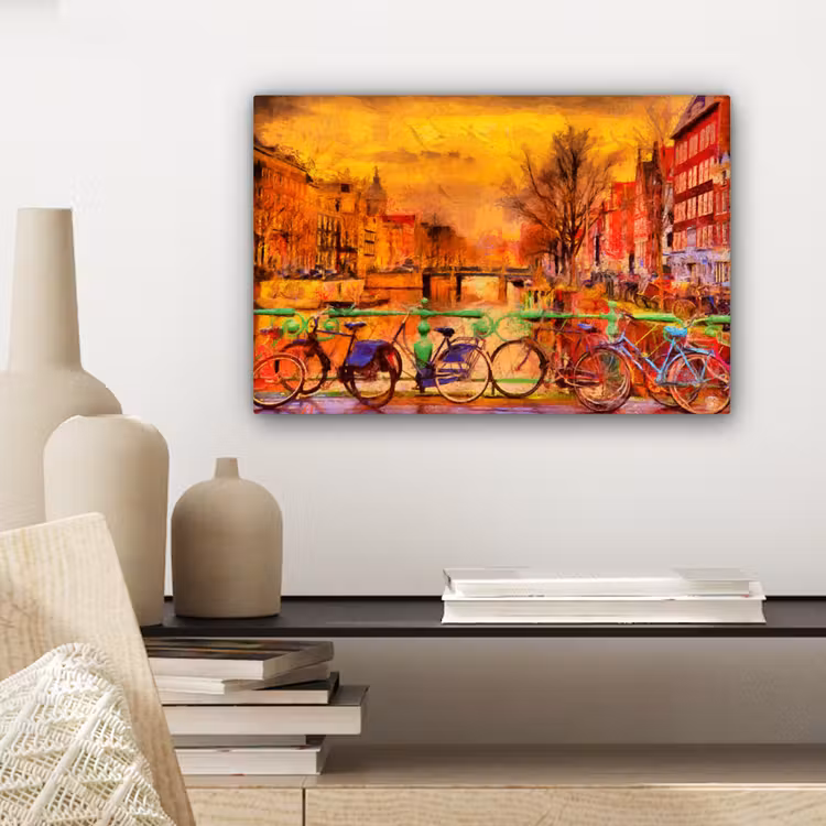 Canvas schilderij - Schilderij - Fiets - Amsterdam - Gracht - Olieverf — 5