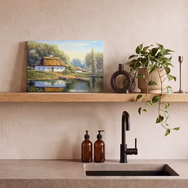 Canvas schilderij - Schilderij - Huis - Natuur - Water - Olieverf — 3