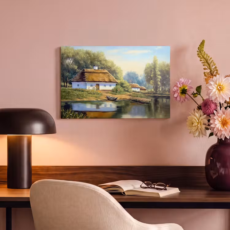 Canvas schilderij - Schilderij - Huis - Natuur - Water - Olieverf — 4