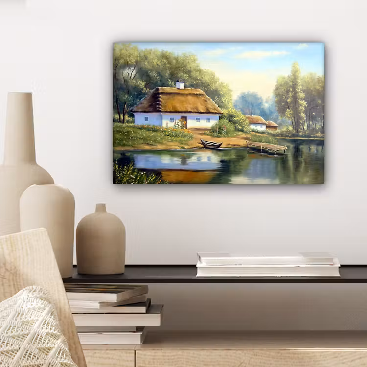 Canvas schilderij - Schilderij - Huis - Natuur - Water - Olieverf — 5