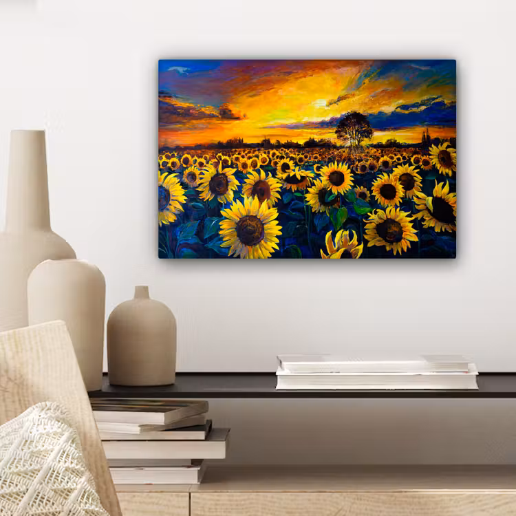 Canvas schilderij - Schilderij - Olieverf - Bloemen - Zonnebloem — 5
