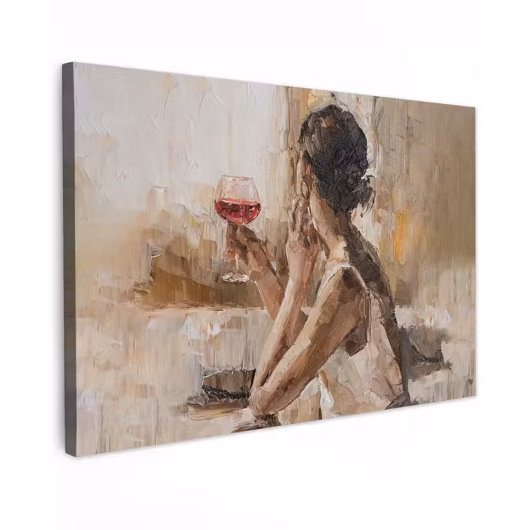 Canvas schilderij - Schilderij - Olieverf - Vrouw - Wijn — 1