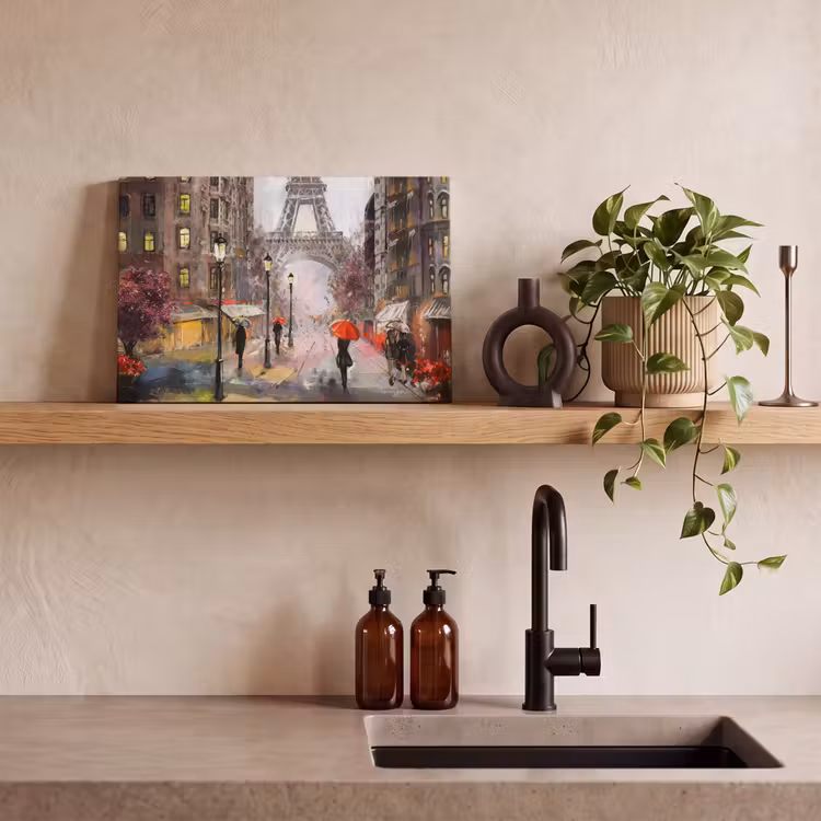 Canvas schilderij - Schilderij - Parijs - Eiffeltoren - Paraplu - Olieverf — 3