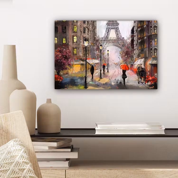 Canvas schilderij - Schilderij - Parijs - Eiffeltoren - Paraplu - Olieverf — 5
