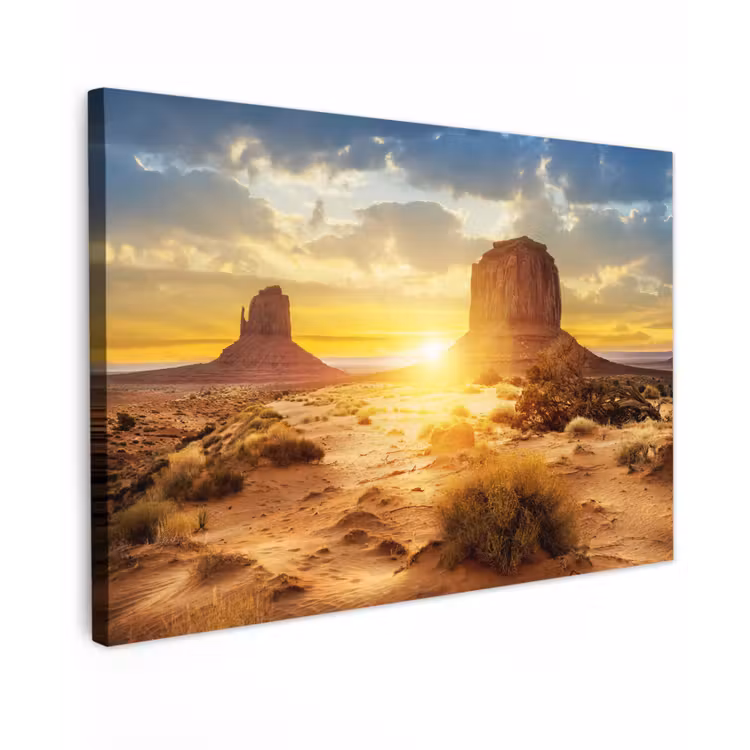 Canvas schilderij - Zonsondergang - Rots - Landschap - Horizon — 1