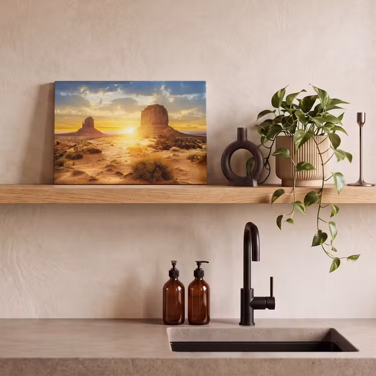 Canvas schilderij - Zonsondergang - Rots - Landschap - Horizon — 3