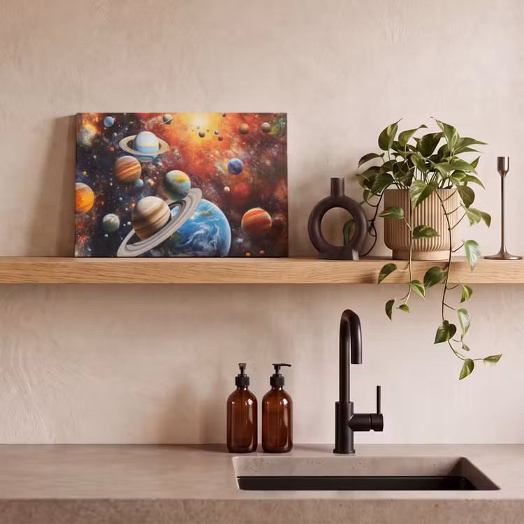 Canvas schilderij - Planeten - Heelal - Neon - Ruimte — 3