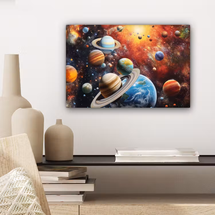 Canvas schilderij - Planeten - Heelal - Neon - Ruimte — 5