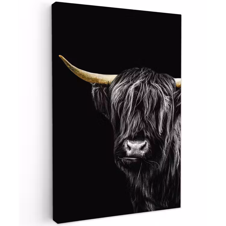 Canvas schilderij - Schotse Hooglander - Goud - Zwart — 1
