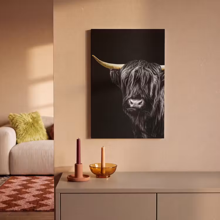 Canvas schilderij - Schotse Hooglander - Goud - Zwart — 2