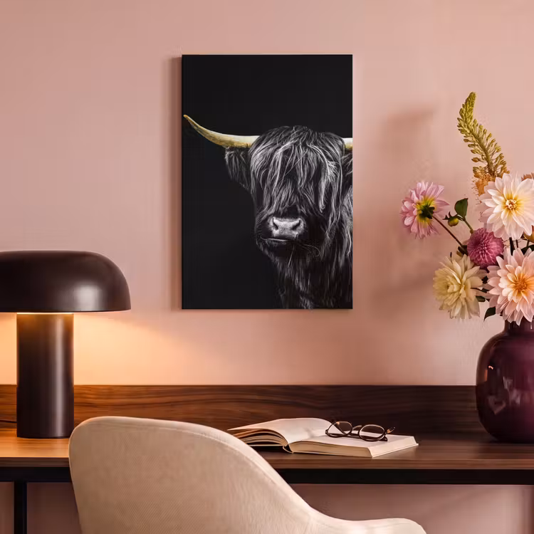 Canvas schilderij - Schotse Hooglander - Goud - Zwart — 4