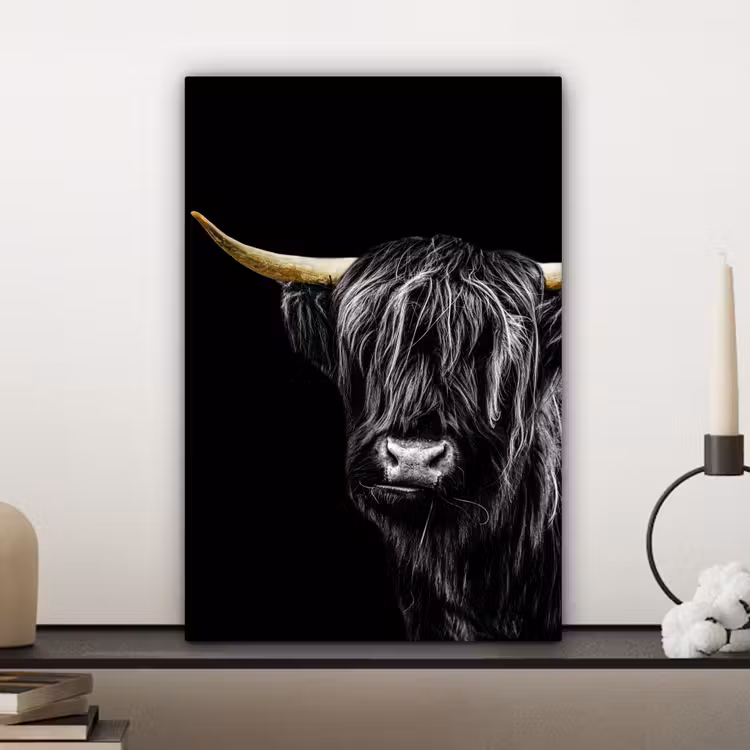 Canvas schilderij - Schotse Hooglander - Goud - Zwart — 5