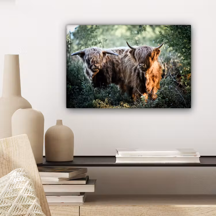 Canvas schilderij - Schotse Hooglanders - Bos - Dieren — 5