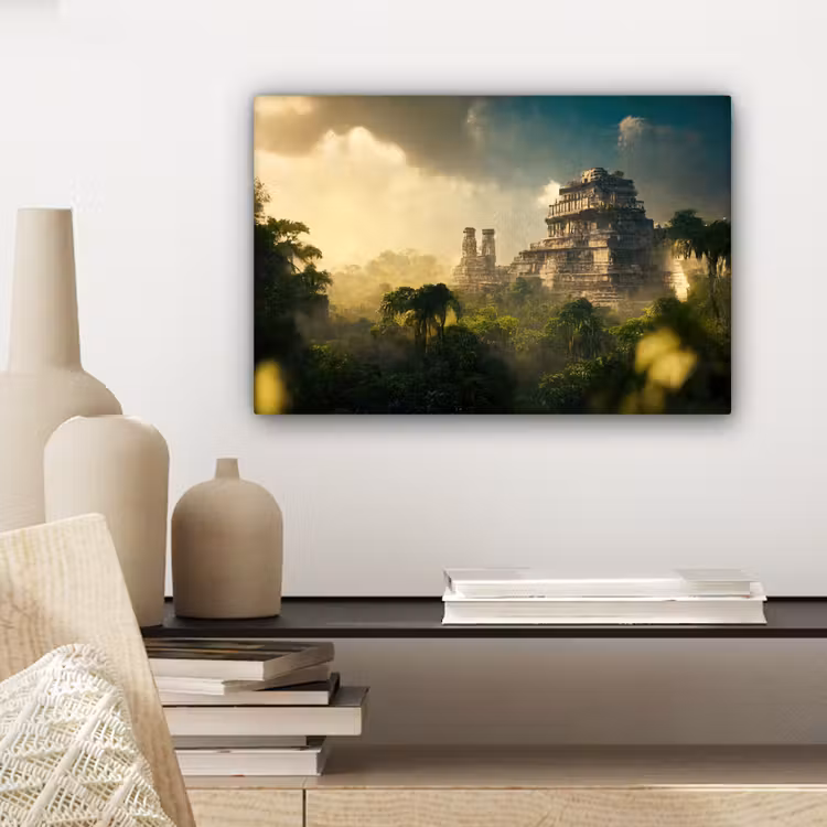 Canvas schilderij - Tempel - Jungle - wolken - Lucht - Natuur — 5