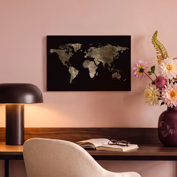 Canvas schilderij - Wereldkaart - Goud - Zwart - Aarde - Luxe — 4