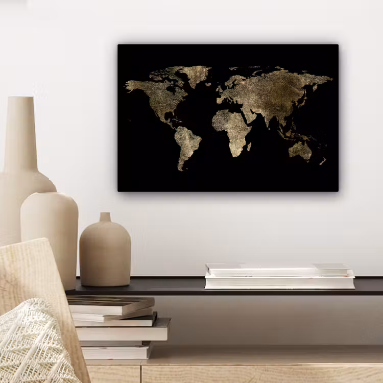 Canvas schilderij - Wereldkaart - Goud - Zwart - Aarde - Luxe — 5