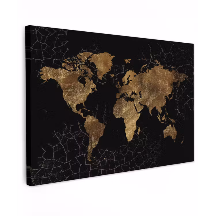 Canvas schilderij - Wereldkaart - Marmer - Goud — 1