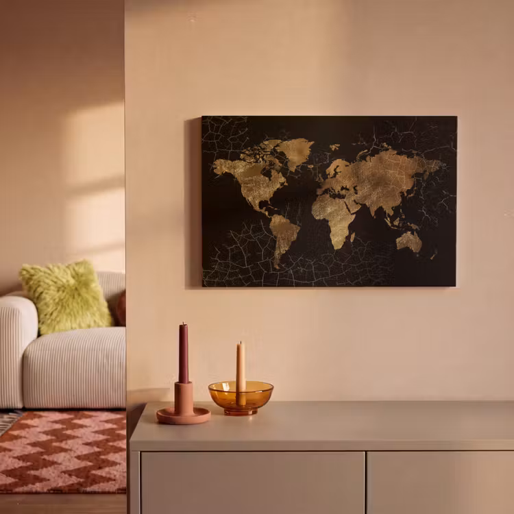 Canvas schilderij - Wereldkaart - Marmer - Goud — 2