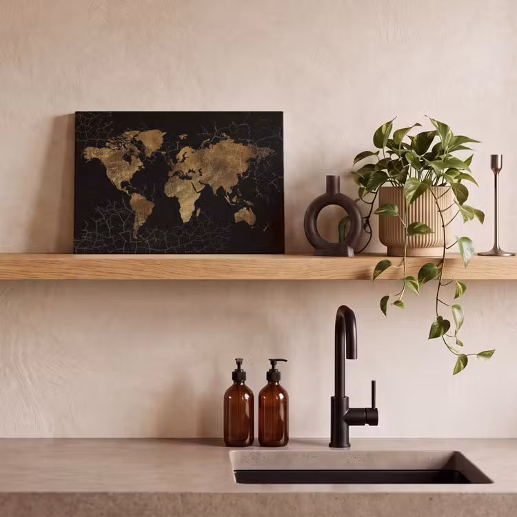 Canvas schilderij - Wereldkaart - Marmer - Goud — 3