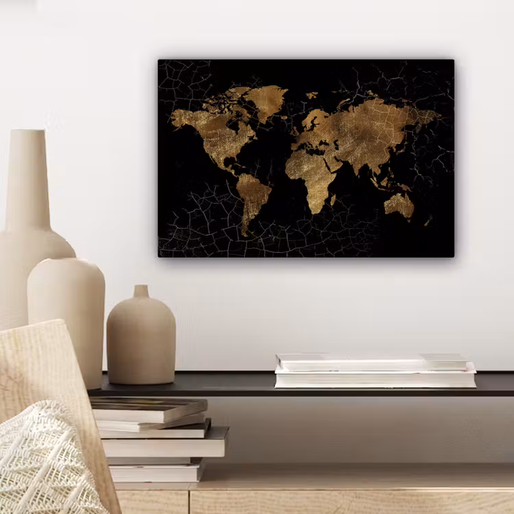 Canvas schilderij - Wereldkaart - Marmer - Goud — 5