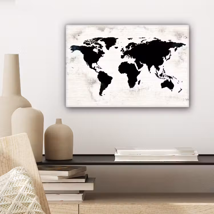 Canvas schilderij - Wereldkaart - Zwart - Hout — 5