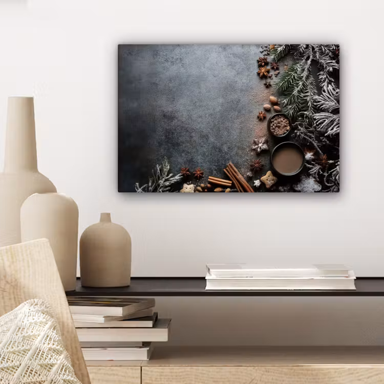 Canvas schilderij - Winter - Kerst - Beton - Dennentak — 5