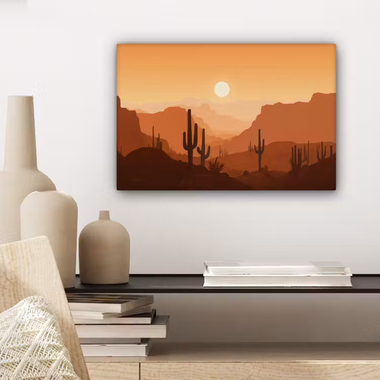 Canvas schilderij - Landschap - Woestijn - Cactussen - Zon — 5