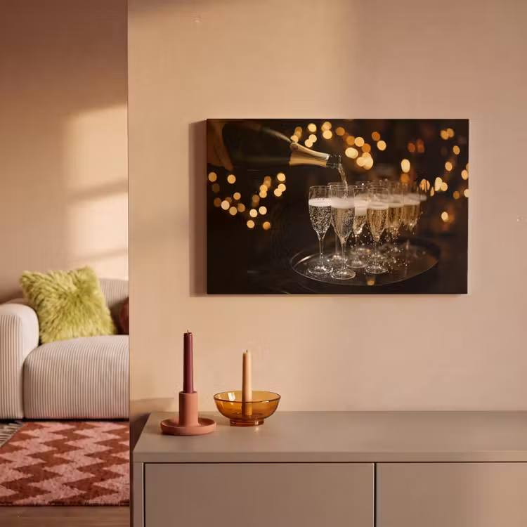 Canvas schilderij - Lichtjes - Champagne - Dienblad - Glazen — 2