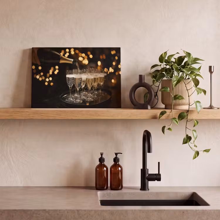 Canvas schilderij - Lichtjes - Champagne - Dienblad - Glazen — 3