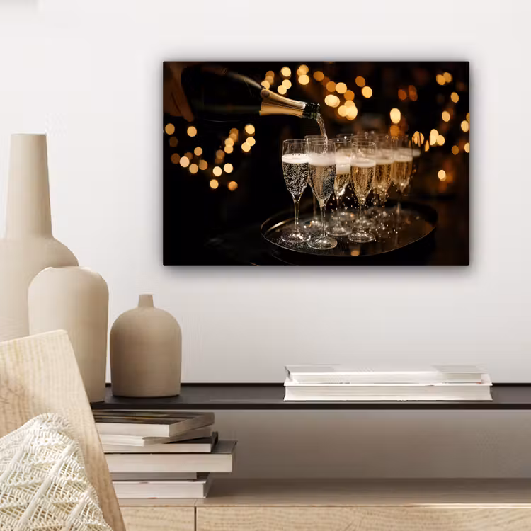 Canvas schilderij - Lichtjes - Champagne - Dienblad - Glazen — 5