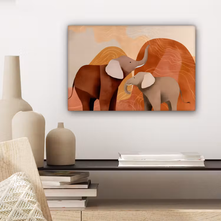 Canvas schilderij - Olifanten - Oranje - Abstract — 5