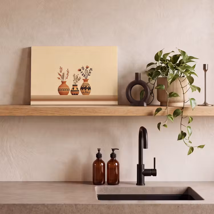 Canvas schilderij - Vazen - Bloemen - Bladeren - Minimalistisch — 3
