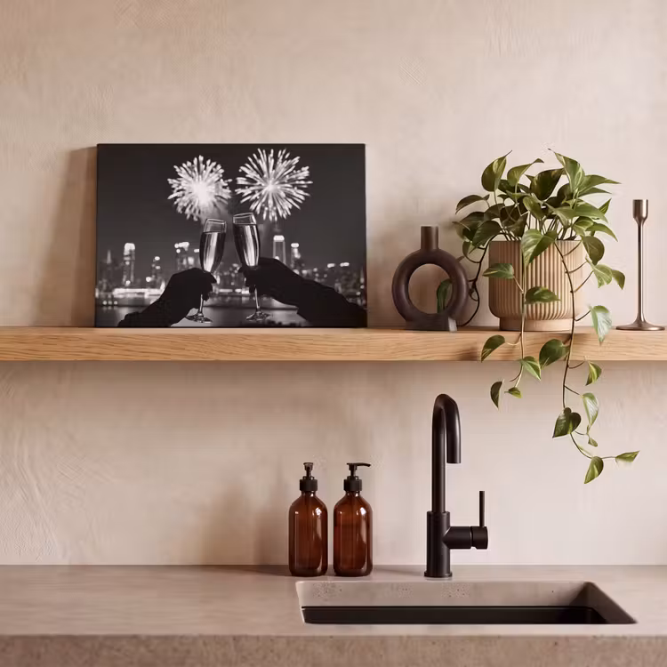 Canvas schilderij - Vuurwerk - Proosten - Skyline - Champagne — 3