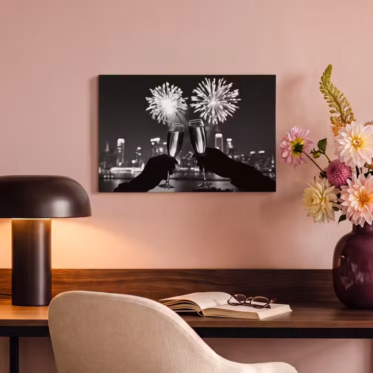 Canvas schilderij - Vuurwerk - Proosten - Skyline - Champagne — 4
