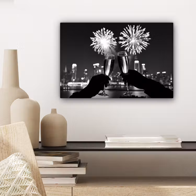 Canvas schilderij - Vuurwerk - Proosten - Skyline - Champagne — 5