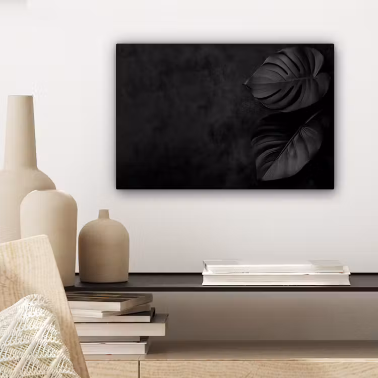 Canvas schilderij - Zwart - Blad - Monstera — 5