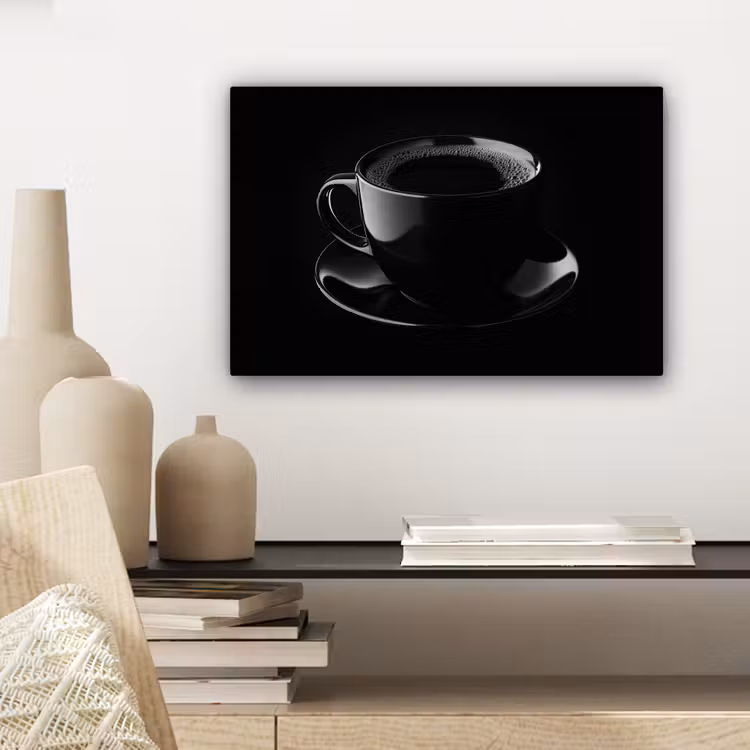 Canvas schilderij - Zwart - Koffie - Kopje — 5