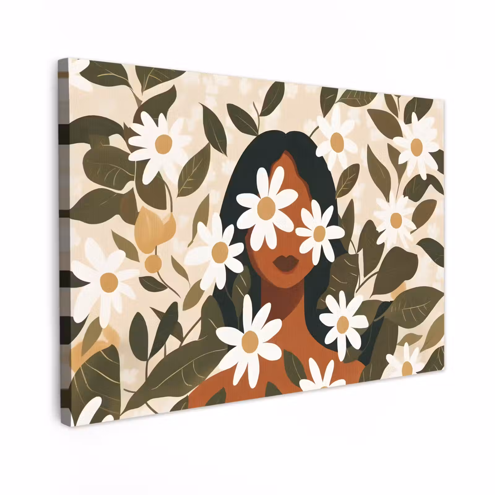 Canvas schilderij - Illustratie - Vrouw - Madeliefjes - Wit — 1