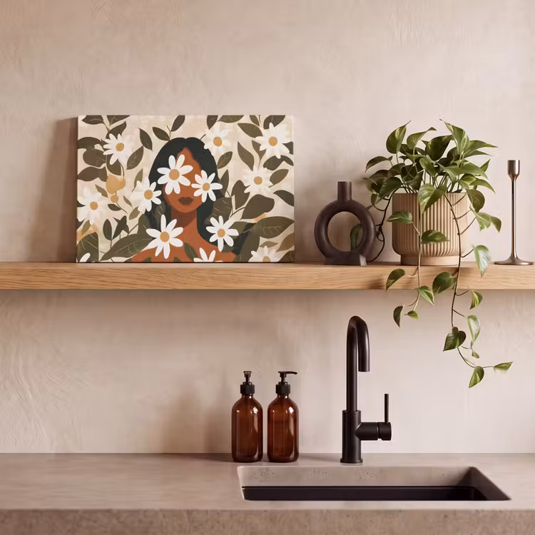 Canvas schilderij - Illustratie - Vrouw - Madeliefjes - Wit — 3