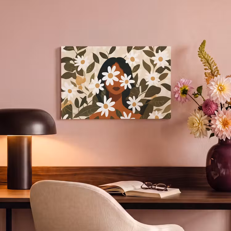 Canvas schilderij - Illustratie - Vrouw - Madeliefjes - Wit — 4