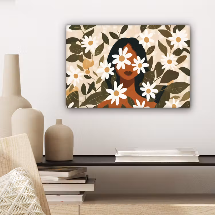 Canvas schilderij - Illustratie - Vrouw - Madeliefjes - Wit — 5