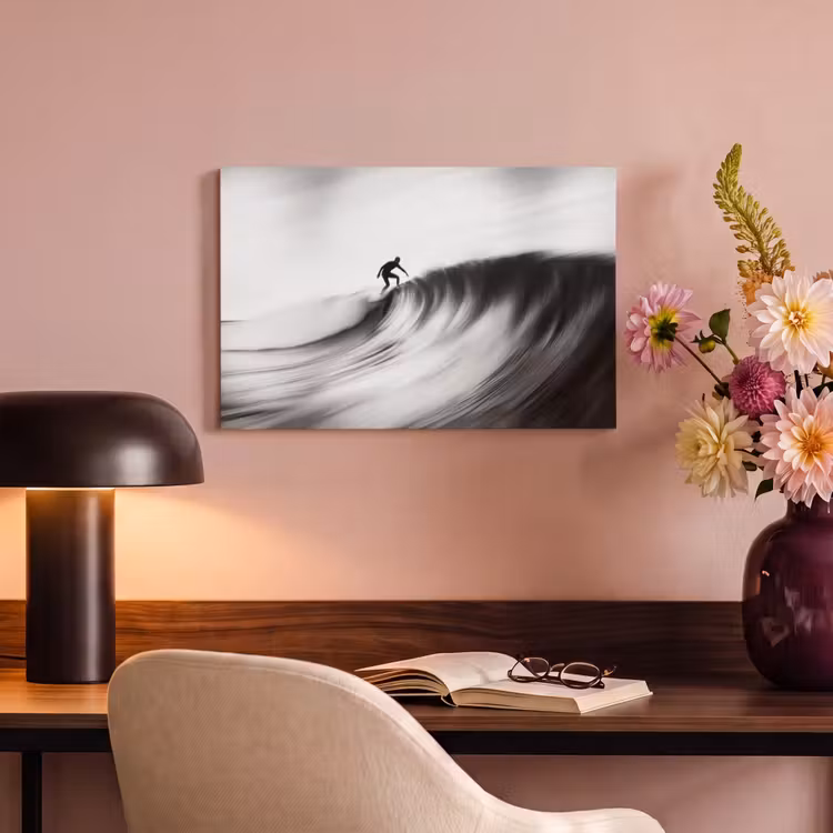 Canvas schilderij - Surfer - Golf - Vervaagd - Zwart — 4